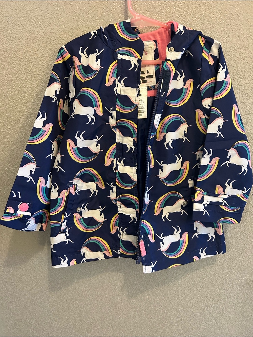 Carter's Navy Unicorn & Rainbow Hooded Raincoat